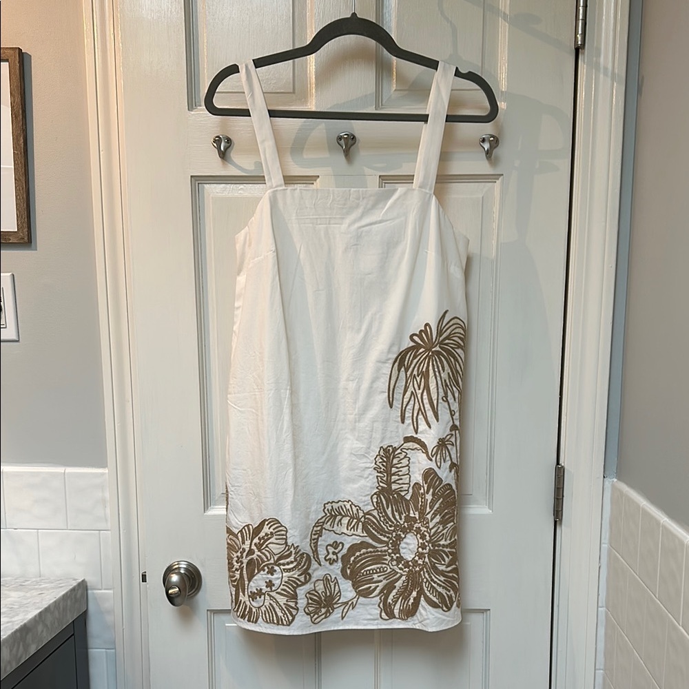 Pretty White Dress with Brown Floral Accents